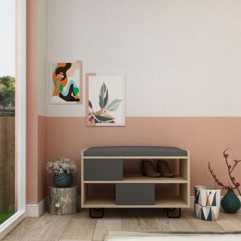 foto del prodotto iperbriko - panca scarpiera rovere 83.5x35.5x53.5 cm