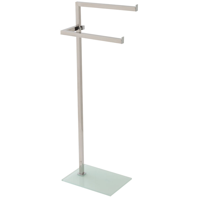 foto del prodotto iperbriko piantana porta asciugamani bagno doppia acciaio base vetro bianca 20x28xh.86,5cm