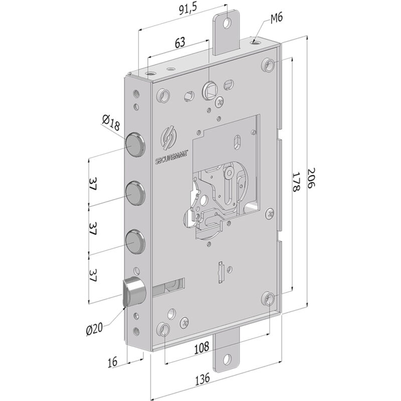 foto del prodotto iperbriko serratura triplice per porte blindate 37 mm