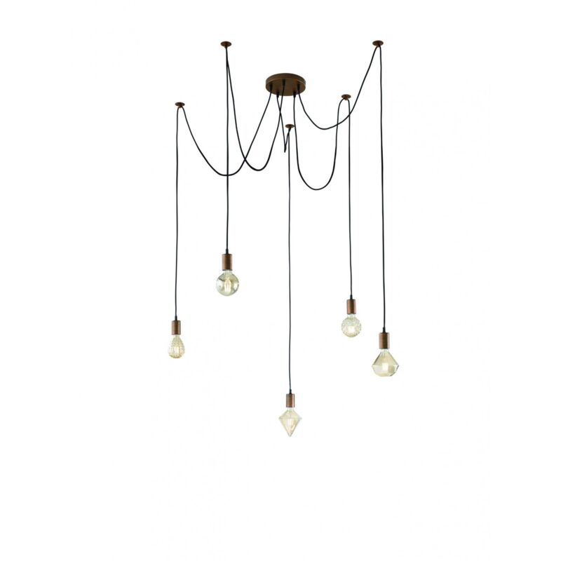 foto del prodotto iperbriko sospensione cord ragno rame antico 5xe27 con decentramento trio lighting