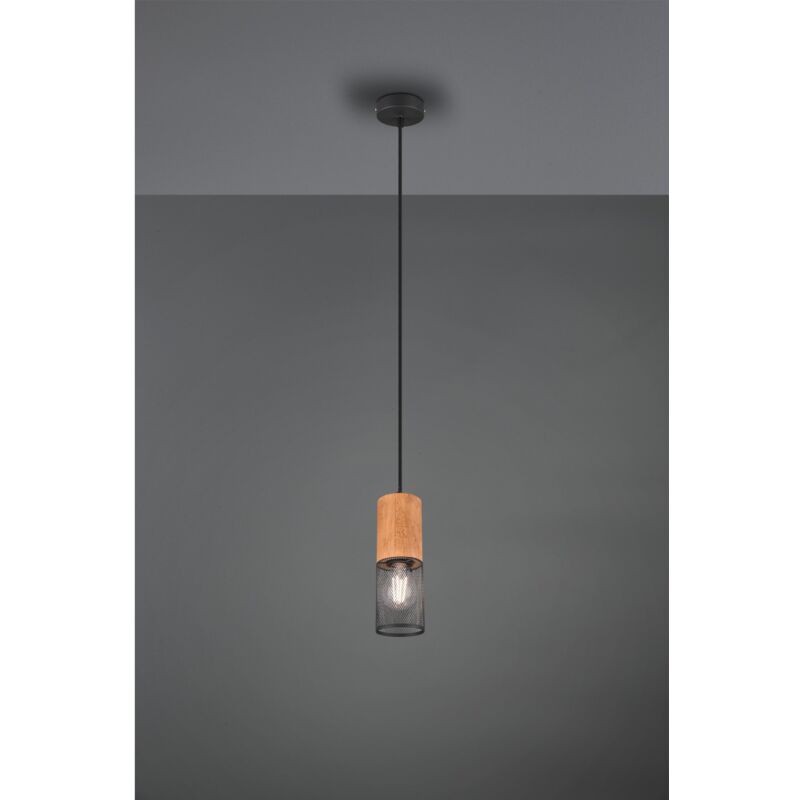 foto del prodotto iperbriko sospensione tosh nero 1xe27 legno e gabbia metallica 10 cm trio lighting