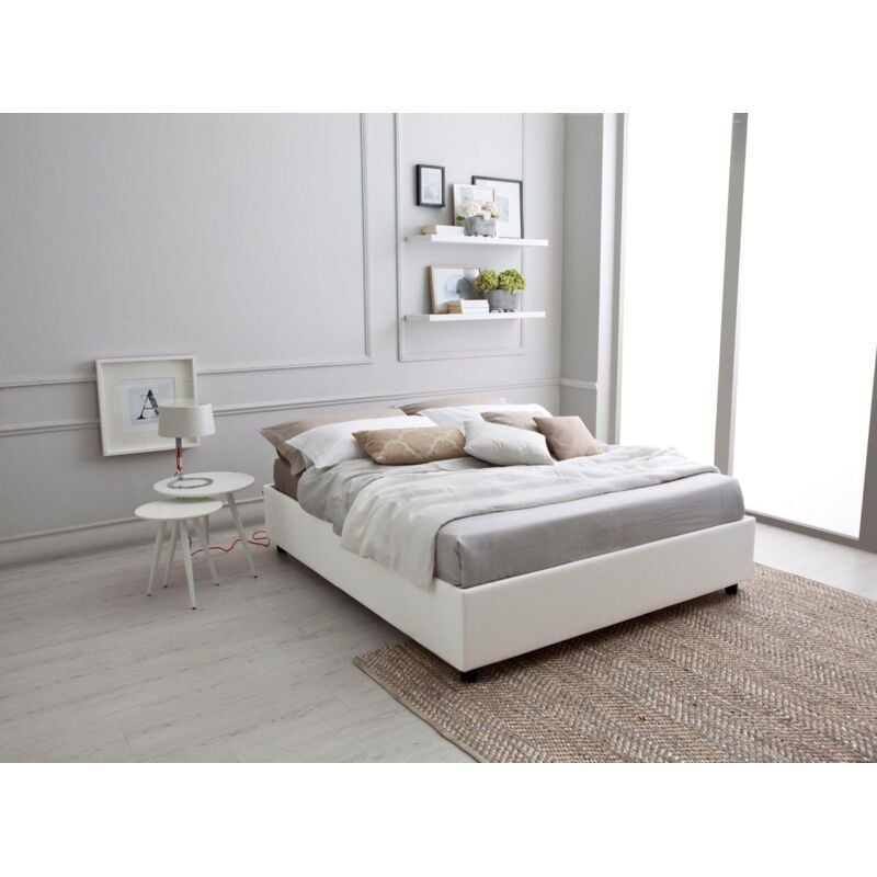 foto del prodotto iperbriko zara letto matrimoniale in legno bianco ed ecopelle