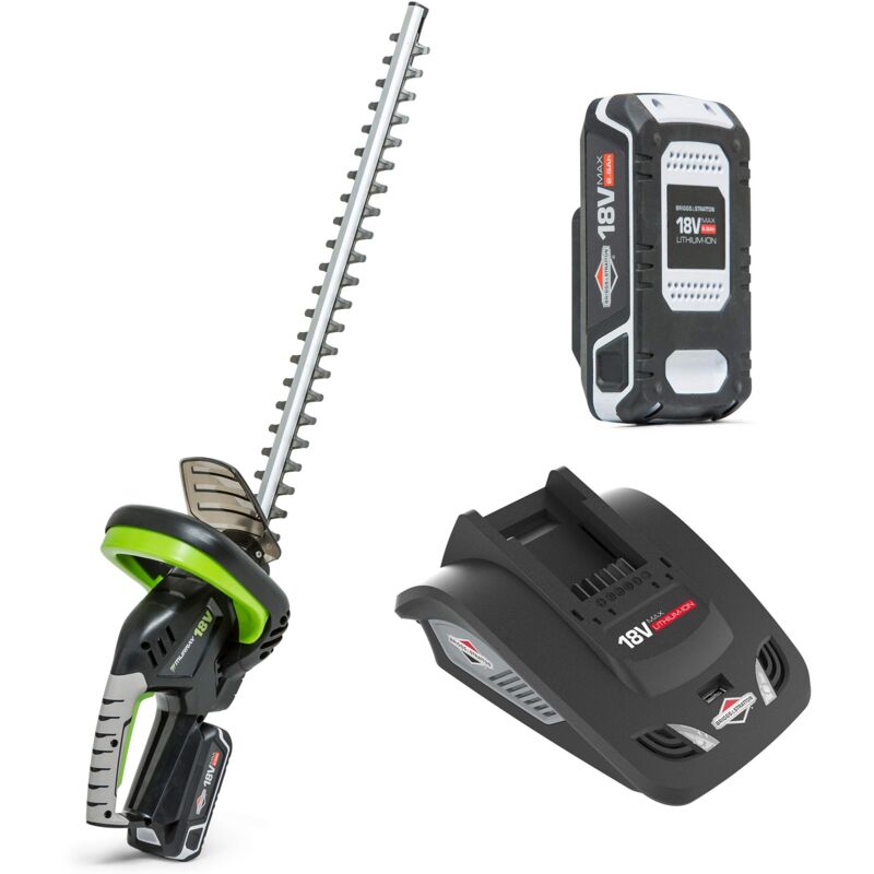 foto del prodotto iq18htk kit tagliasiepi a batteria 18v agli ioni di litio, lama da 51 cm, incluso batteria da 2,5ah e caricabatteria, garanzia 5 anni murray