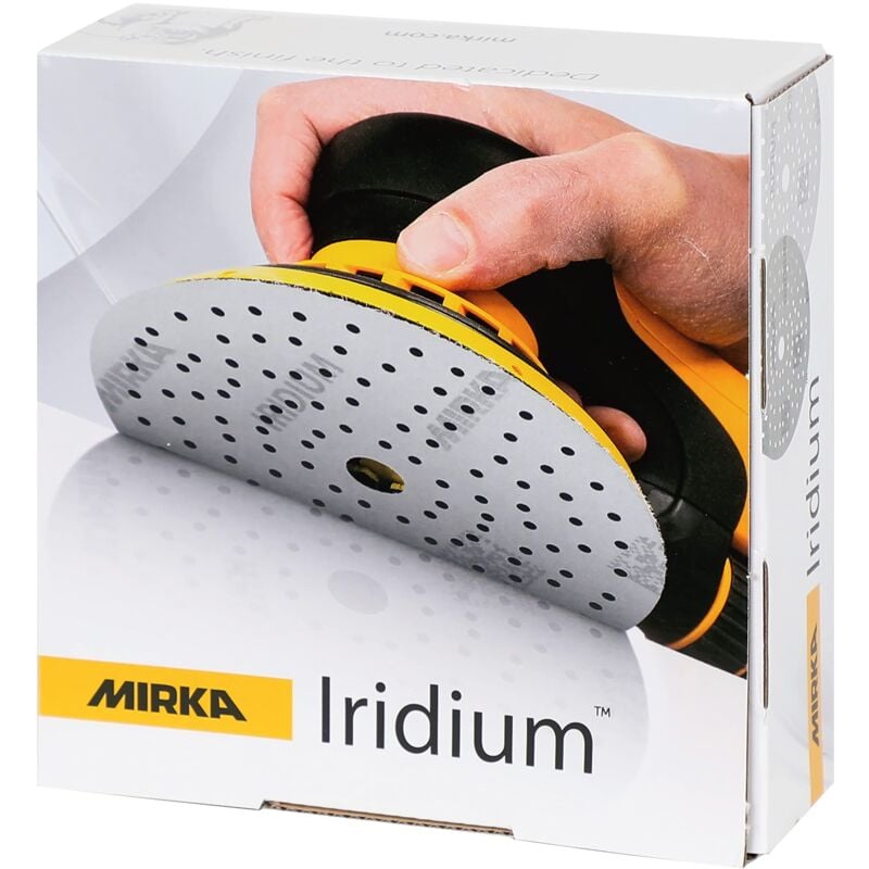 foto del prodotto iridium premium carta abrasiva 150 mm a strappo 121 fori, grana 800, 50 pz per la levigatura di vernice, stucco, fondo, legno, acciaio, materiali