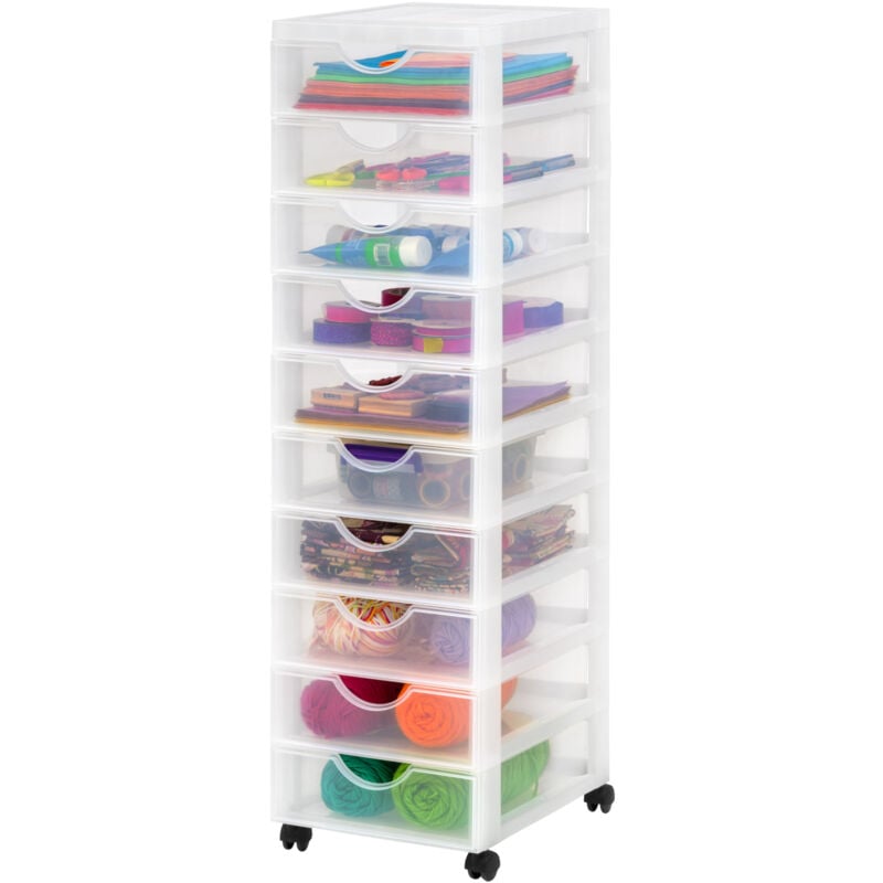 foto del prodotto iris ohyama cassettiera in plastica con ruote, 10 cassetti piccoli, biancastro, maniglie facili da tirare, organizzatore, per camera da letto, bagno,