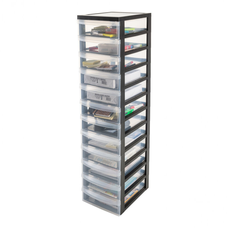 foto del prodotto iris ohyama cassettiera in plastica con ruote, 12 cassetti piccoli, nero, maniglie facili da tirare, organizzatore, per camera da letto, bagno,