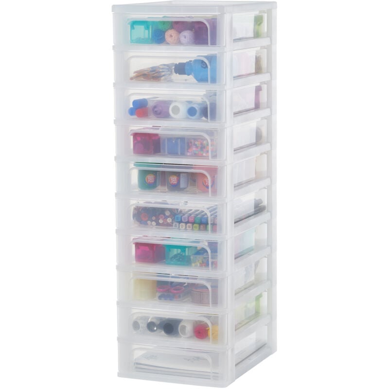 foto del prodotto iris ohyama cassettiera in plastica, portaoggetti, 10 cassetti medi, bianco, apertura facile, formato a4, a5 e a6, organizzatore, per ufficio,