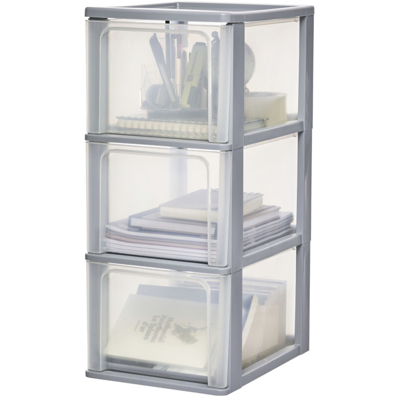 immagine 0 del prodotto iris ohyama cassettiera in plastica, portaoggetti, 3 cassetti grandi, grigio, apertura facile, formato a4, a5 e a6, organizzatore, per ufficio,