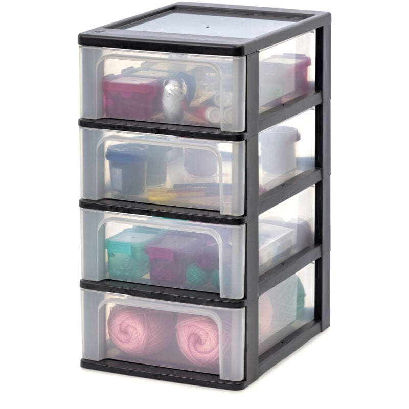 foto del prodotto iris ohyama cassettiera in plastica, portaoggetti, 4 cassetti medi, nero, apertura facile, formato a4, a5 e a6, organizzatore, per ufficio, scuola,