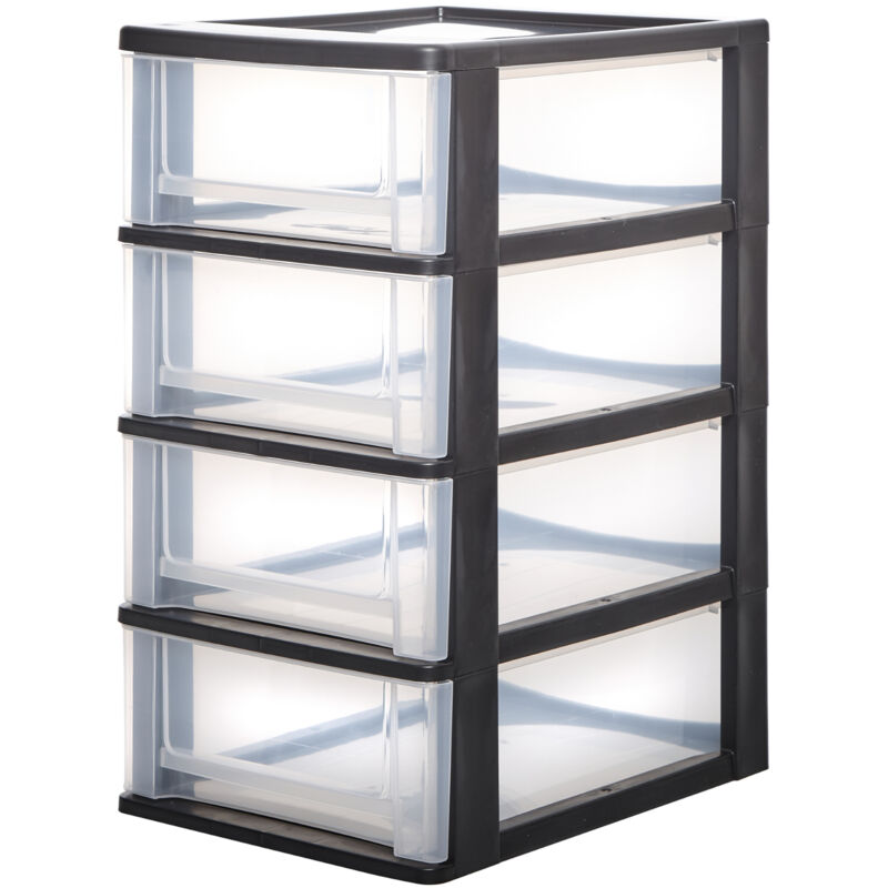 foto del prodotto iris ohyama cassettiera in plastica, portaoggetti, 4 cassetti medi, nero, apertura facile, formato a4, a5 e a6, organizzatore, per ufficio, scuola,