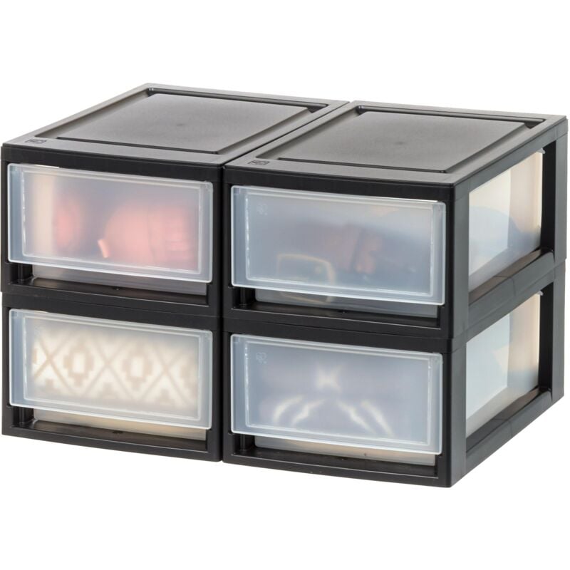 foto del prodotto iris ohyama, cassetto di stoccaggio, torre di stoccaggio in plastica per ufficio, set di 4, msd 1, nero