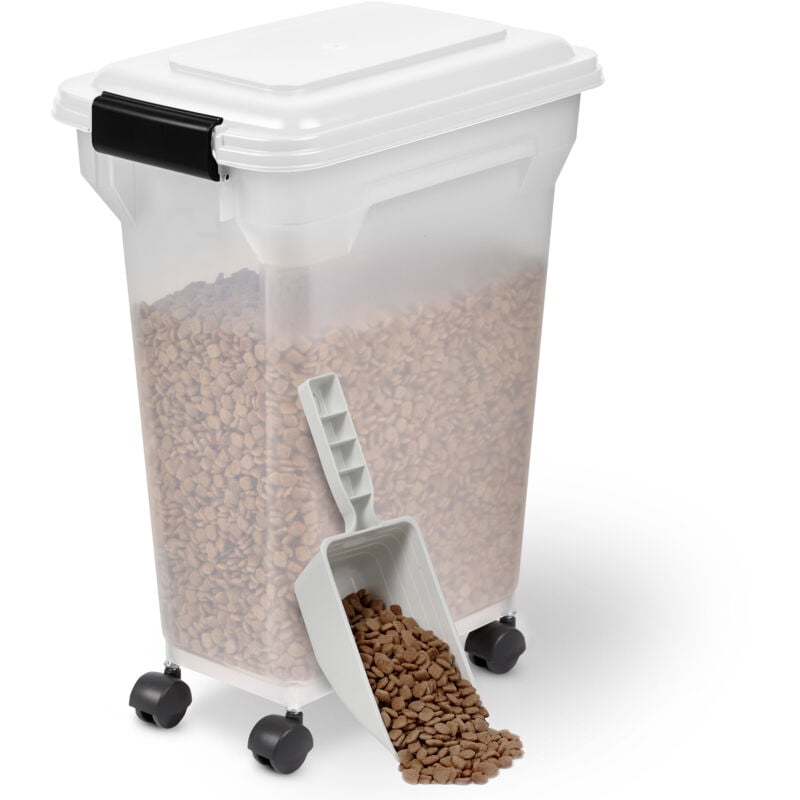 foto del prodotto iris ohyama contenitore per crocchette, 20l 7.5kg, bianco, ermetici, contenitore per alimenti in plastica con coperchio, con ruote, per cibo per