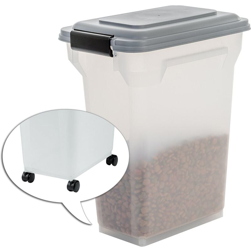 foto del prodotto iris ohyama contenitore per crocchette, 20l 7.5kg, grigio, ermetici, contenitore per alimenti in plastica con coperchio, con ruote, per cibo per