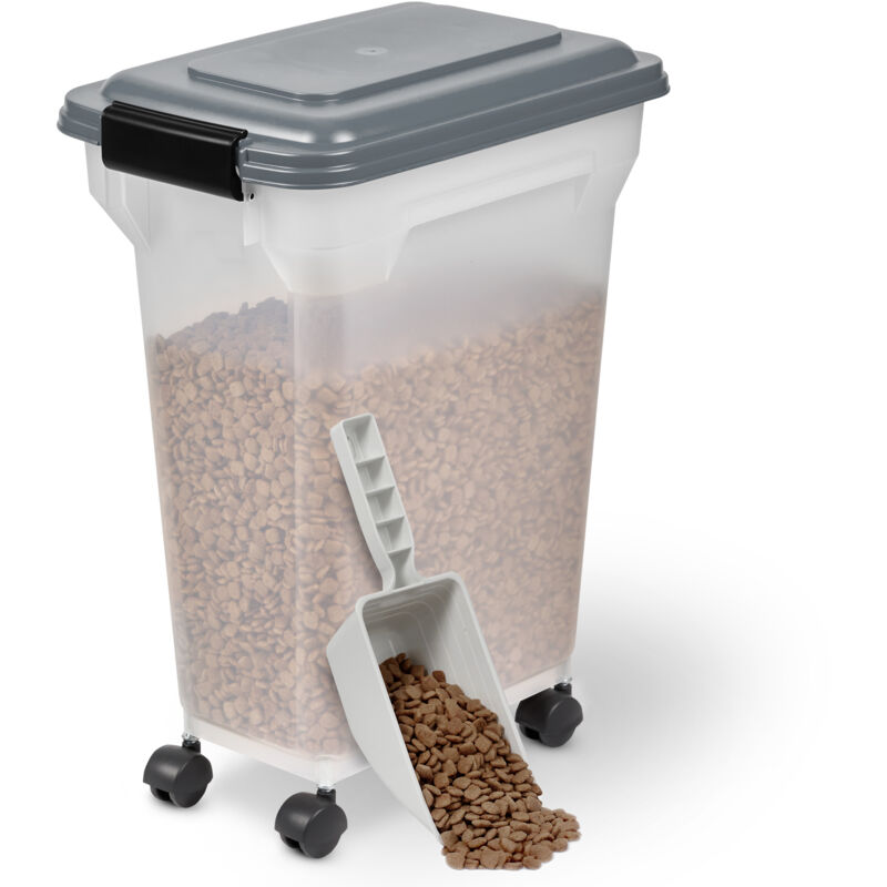 foto del prodotto iris ohyama contenitore per crocchette, 20l 7.5kg, grigio, ermetici, contenitore per alimenti in plastica con coperchio, con ruote, per cibo per