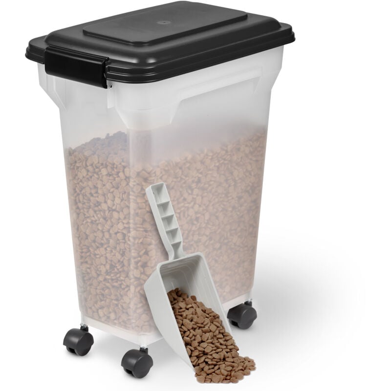 foto del prodotto iris ohyama contenitore per crocchette, 20l 7.5kg, nero, ermetici, contenitore per alimenti in plastica con coperchio, con ruote, per cibo per