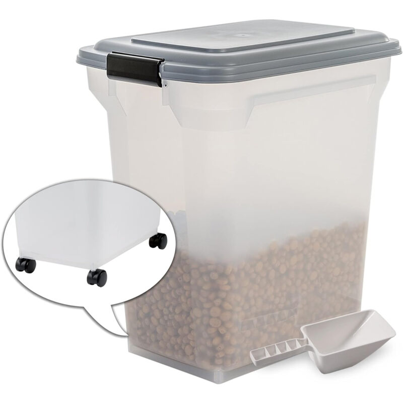 foto del prodotto iris ohyama contenitore per crocchette, 45l 15kg, grigio, ermetici, contenitore per alimenti in plastica con coperchio, con ruote, per cibo per