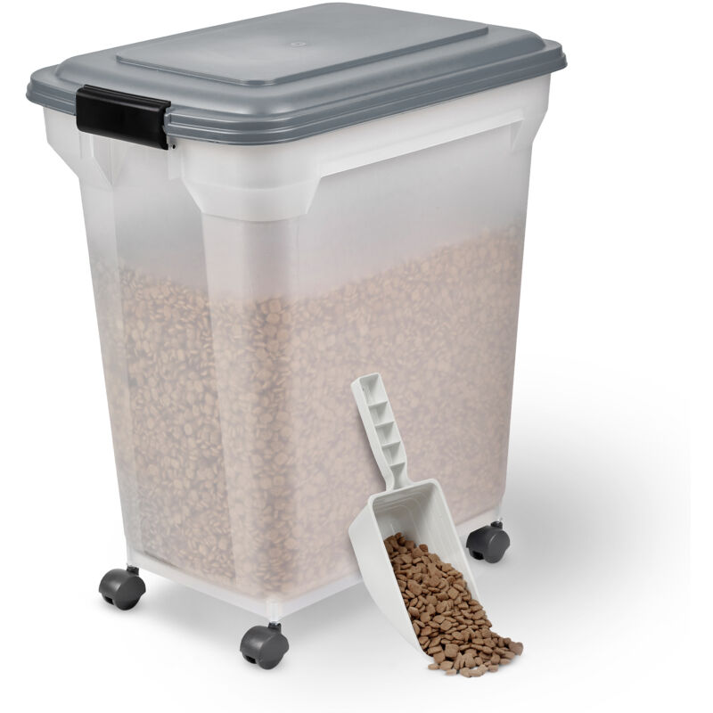 foto del prodotto iris ohyama contenitore per crocchette, 45l 15kg, grigio, ermetici, contenitore per alimenti in plastica con coperchio, con ruote, per cibo per