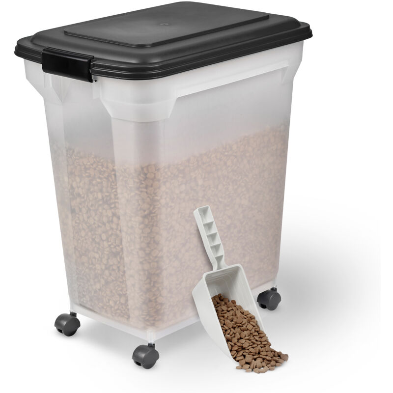 foto del prodotto iris ohyama contenitore per crocchette, 45l 15kg, nero, ermetici, contenitore per alimenti in plastica con coperchio, con ruote, per cibo per