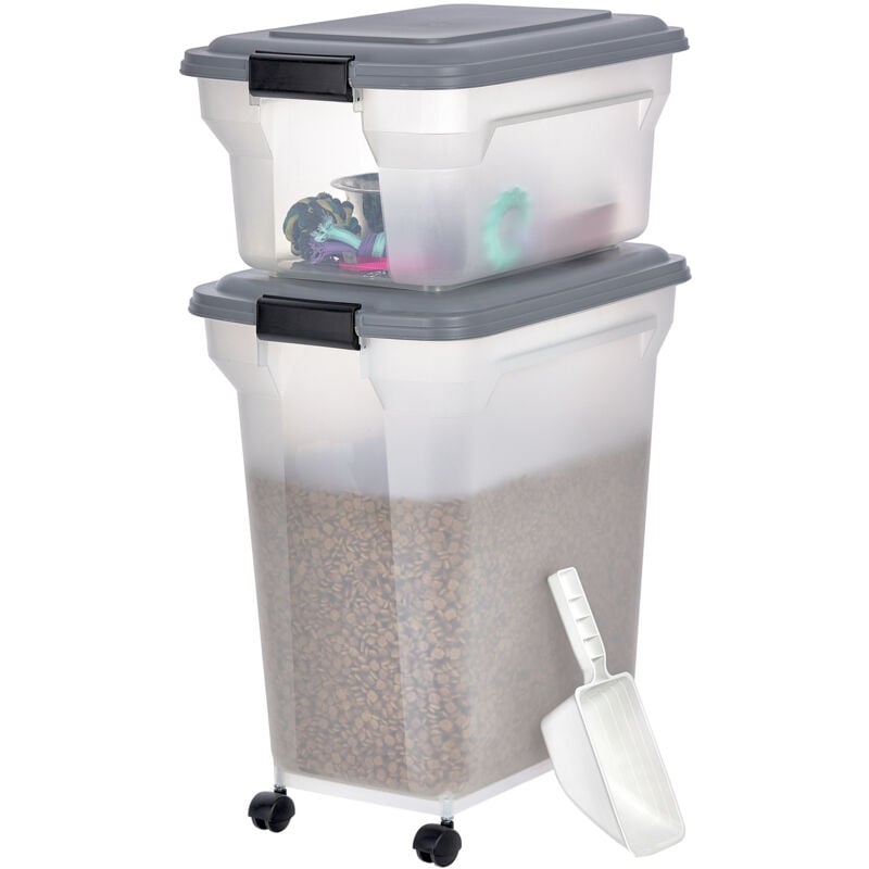 foto del prodotto iris ohyama contenitore per crocchette, 45l 20l , grigio, ermetici, contenitore per alimenti in plastica con coperchio, con ruote, per cibo per