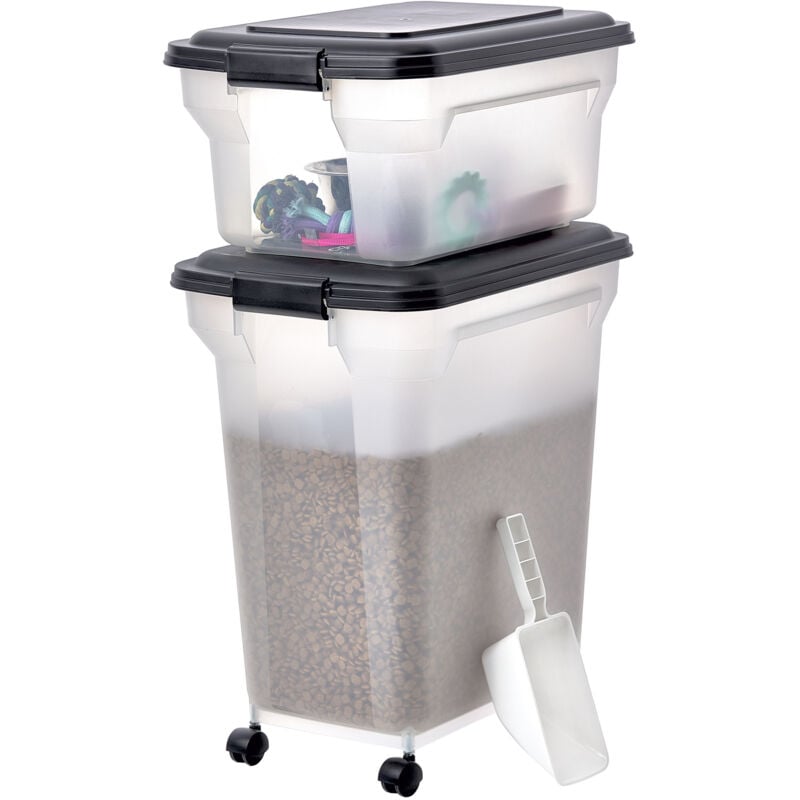 foto del prodotto iris ohyama contenitore per crocchette, 45l 20l , nero, ermetici, contenitore per alimenti in plastica con coperchio, con ruote, per cibo per