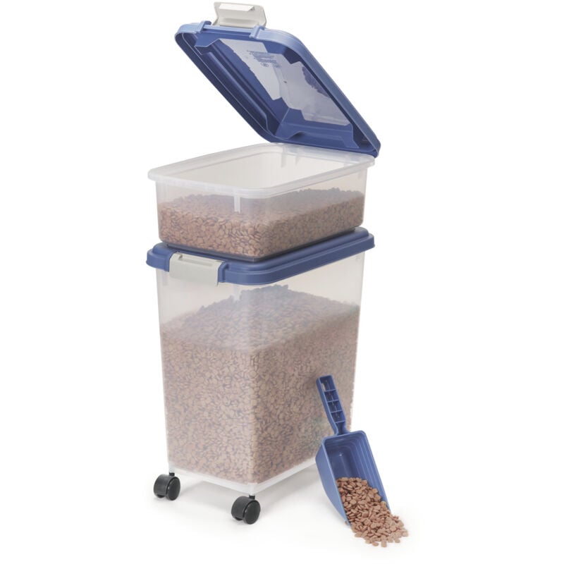foto del prodotto iris ohyama contenitore per crocchette ermetico, 30l 10l, blu, ermetici, plastica, con coperchio, per cibo per gatti, cani, cibo secco, crocchette,