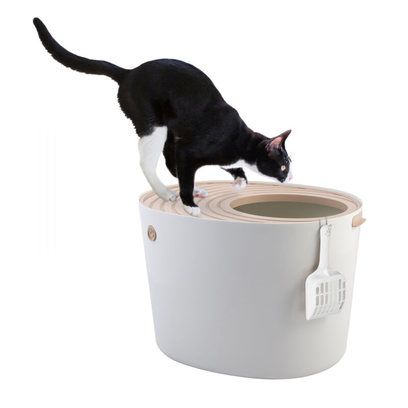 foto del prodotto iris ohyama lettiera per gatti, fino a 7kg, 1 pala, beige, ingresso top, cat litter trey, chiuso, per gattini, lato alto, con cappuccio, grande,