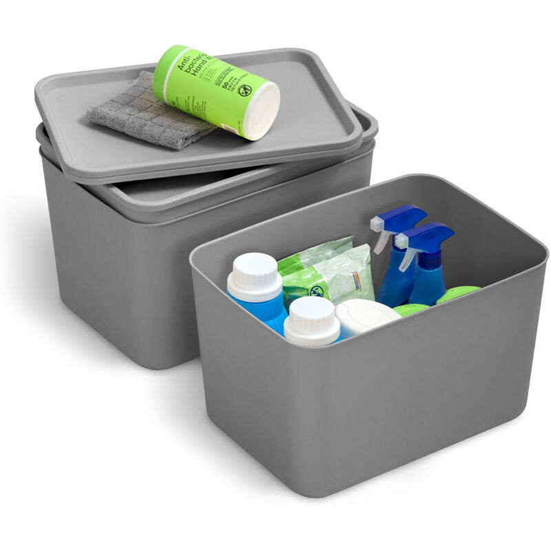 foto del prodotto iris ohyama lot de 3 boites de rangement en plastique avec couvercle non clipsable, empilables, pour cuisine, salle de bain, chambre, placard,