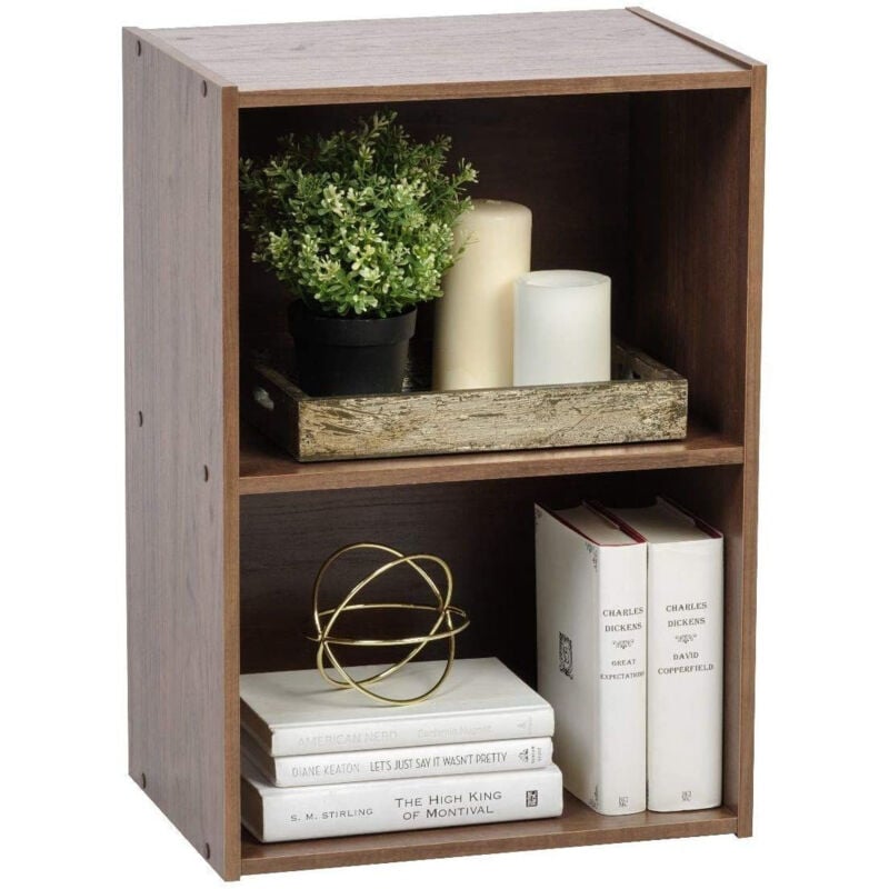 foto del prodotto iris ohyama mobile, libreria, scaffale angolare da parete in legno, 2 livelli, marrone, polivalente, modulare, aperto, per soggiorno, ufficio,