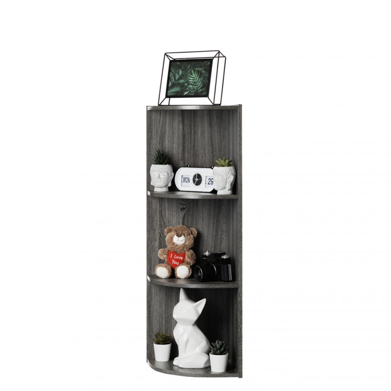 foto del prodotto iris ohyama mobile, libreria, scaffale angolare da parete in legno, 3 livelli, grigio, polivalente, modulare, aperto, per soggiorno, ufficio, camera,