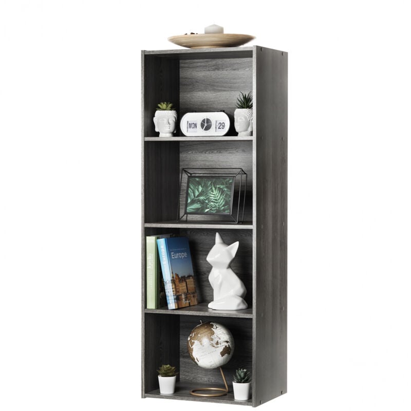 foto del prodotto iris ohyama mobile, libreria, scaffale angolare da parete in legno, 4 livelli, grigio, polivalente, modulare, aperto, per soggiorno, ufficio,