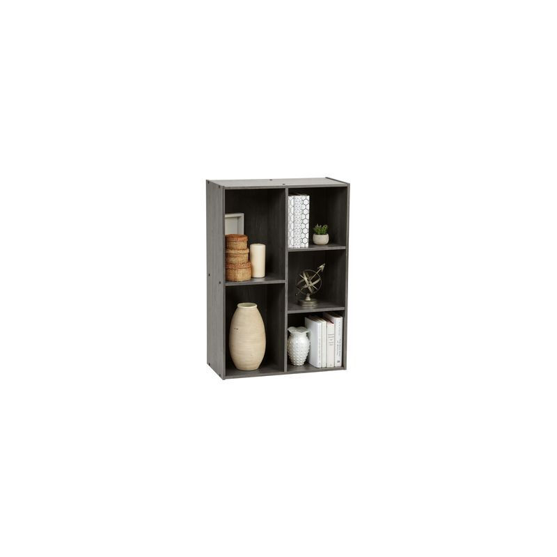 foto del prodotto iris ohyama mobile, libreria, scaffale angolare da parete in legno, 5 livelli, grigio, polivalente, modulare, aperto, per soggiorno, ufficio, camera,