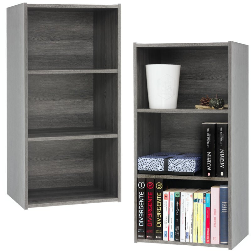 foto del prodotto iris ohyama mobile portaoggetti, lotto di 2 scaffali in legno con porte, design, modulabile, ufficio, camera da letto, salotto mdb 3 grigio