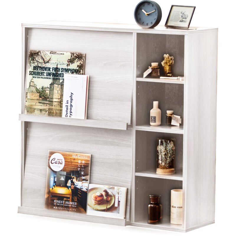 foto del prodotto iris ohyama mobile, scaffale, libreria portaoggetti, con 2 ante a ribalta e 4 scomparti, modulare, ufficio, camera da letto, soggiorno, sala da