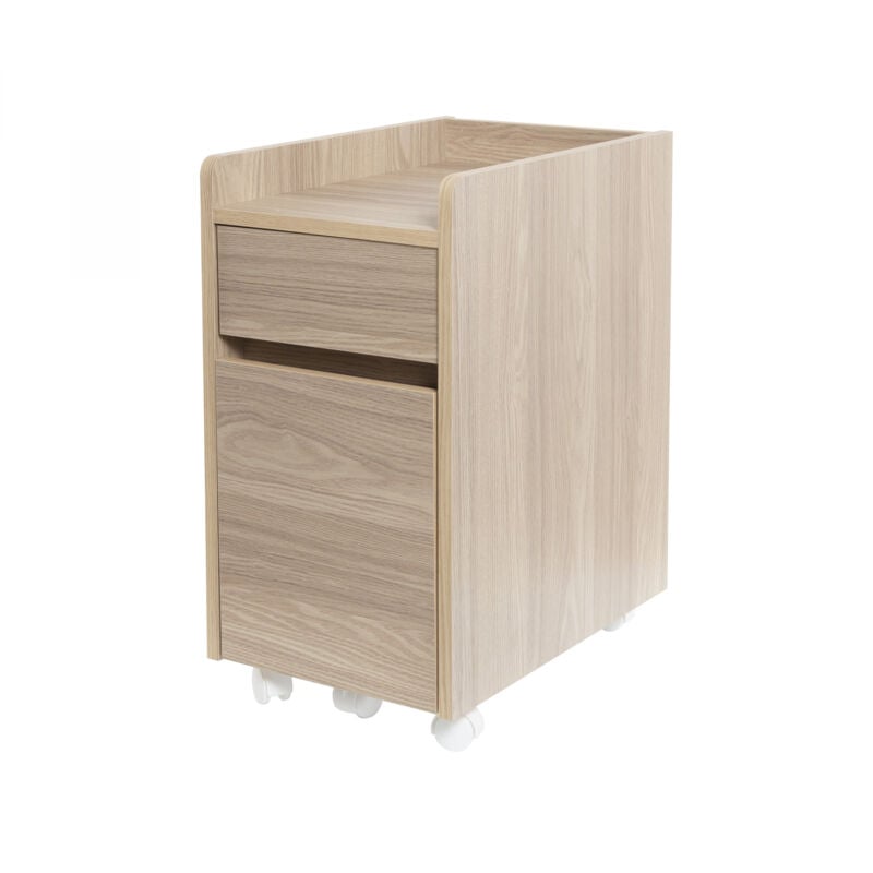 foto del prodotto iris ohyama office box, armadietto mobile, con ruote, 2 casseti e 1 ripiano, documenti e fascicoli, montaggio facile, legno massiccio, camera da