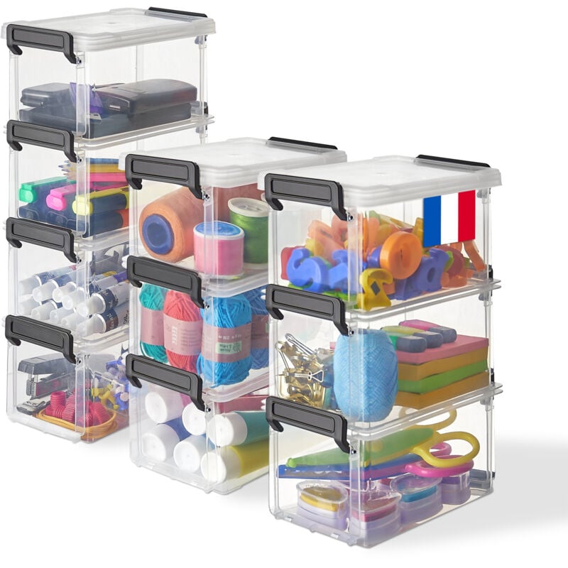 foto del prodotto iris ohyama piccole scatole di plastica con clip, 0,7l, set di 10, trasparenti, impilabili, per ufficio, scuola, piccoli oggetti, senza bpa,