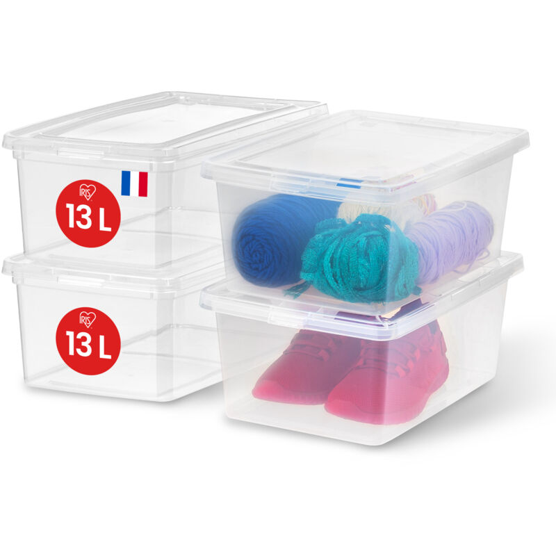 immagine 0 del prodotto iris ohyama, scatola di plastica multiuso, 13l, lotto di 4, trasparente, chiusura facile, impilabile, per camera da letto, cucina, ufficio, bagno,