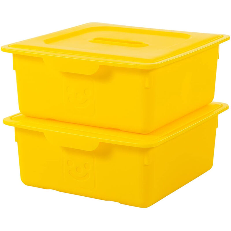 foto del prodotto iris ohyama scatola portaoggetti in plastica per bambini, lotto di 2, 10 l, senza bpa kdl 330 giallo, impilabile, clip di chiusura l33 x p31,5