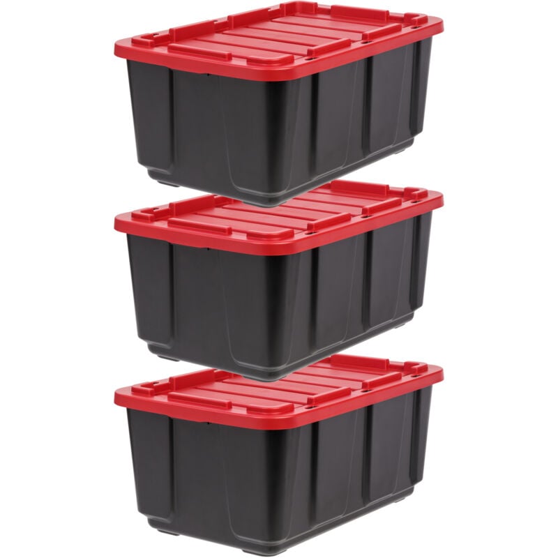 foto del prodotto iris ohyama, scatole pieghevoli, 100l, set di 3, nero, compact, solido, impilabile, per garage, scaffali, scatola organizer, plastica, contenitore,