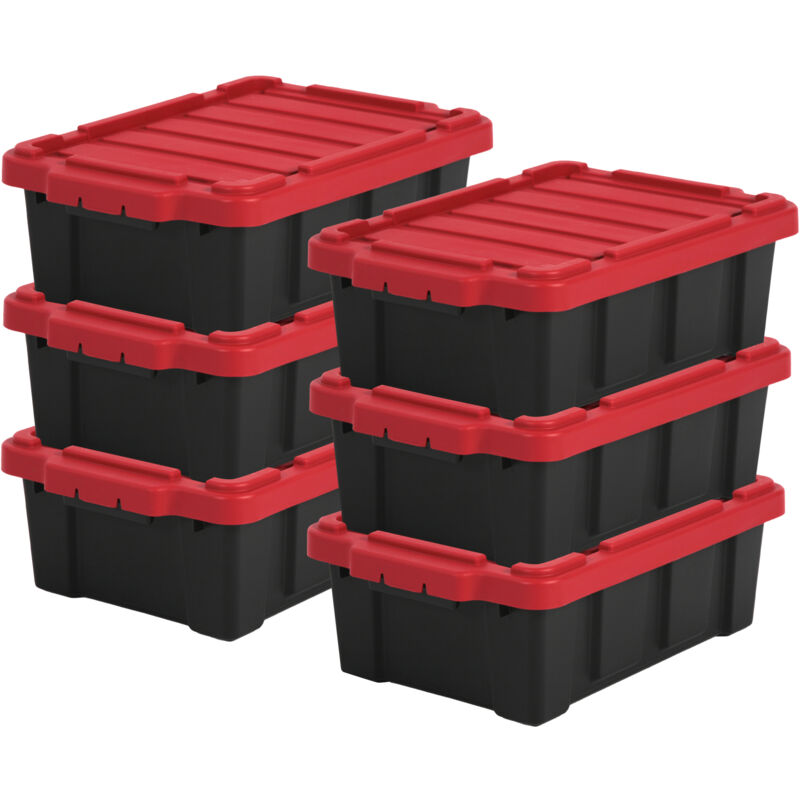 foto del prodotto iris ohyama scatole pieghevoli, 12.5l, set di 6, rosso, compact, solido, impilabile, per garage, scaffali, scatola organizer, plastica,