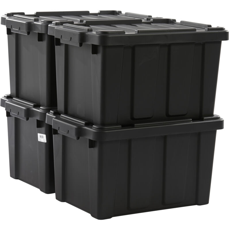 foto del prodotto iris ohyama scatole pieghevoli, 21l, set di 4, nero, compact, solido, impilabile, per garage, scaffali, scatola organizer, plastica, contenitore,