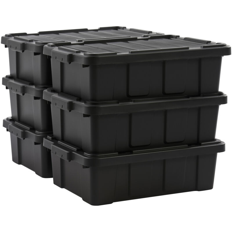 foto del prodotto iris ohyama scatole pieghevoli, 25l, set di 6, nero, compact, solido, impilabile, per garage, scaffali, scatola organizer, plastica, contenitore,