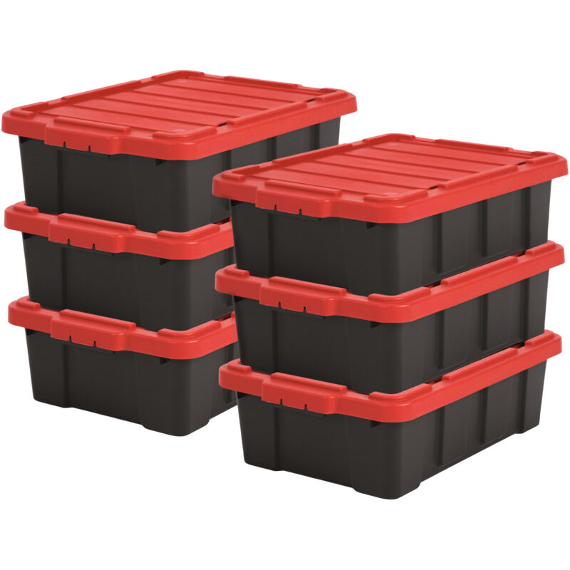 foto del prodotto iris ohyama scatole pieghevoli, 25l, set di 6, rosso, compact, solido, impilabile, per garage, scaffali, scatola organizer, plastica, contenitore,