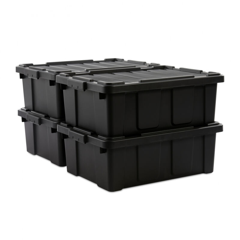 foto del prodotto iris ohyama scatole pieghevoli, 43l, set di 4, nero, grande, solido, impilabile, per garage, scaffali, scatola organizer, plastica, contenitore,