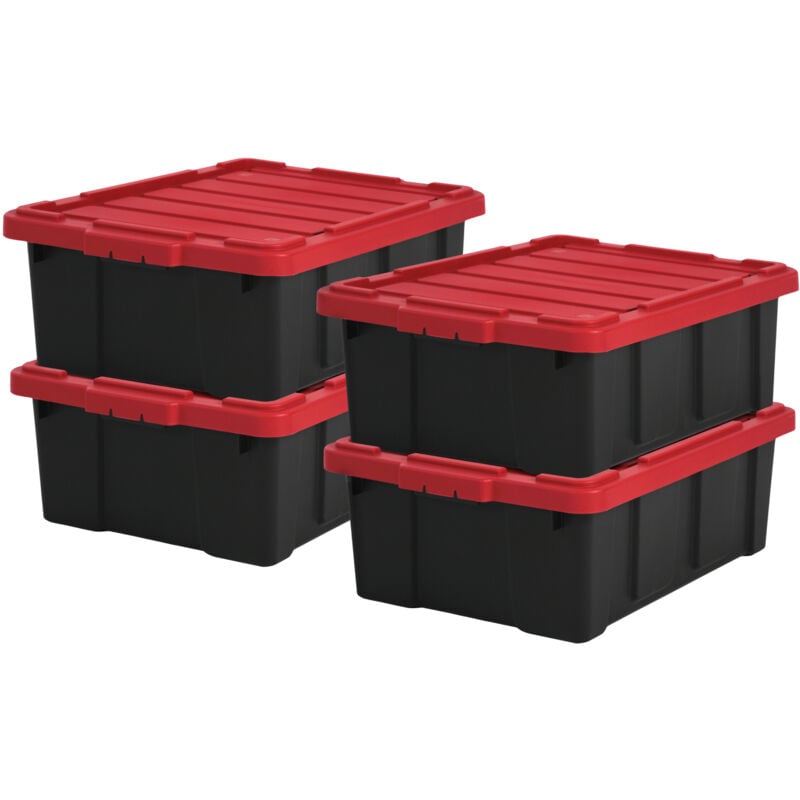 foto del prodotto iris ohyama scatole pieghevoli, 43l, set di 4, rosso, grande, solido, impilabile, per garage, scaffali, scatola organizer, plastica, contenitore,