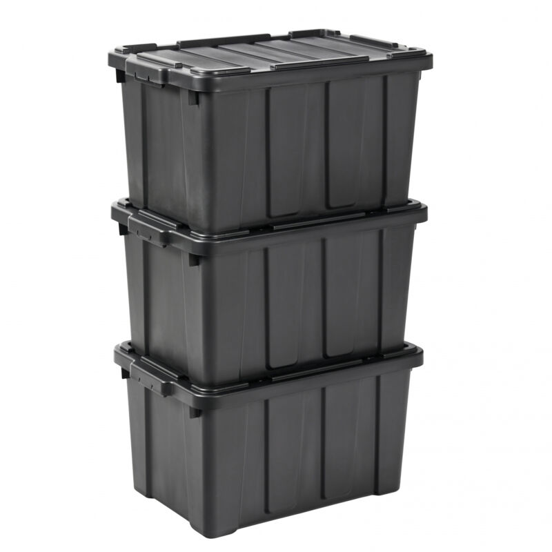 foto del prodotto iris ohyama scatole pieghevoli, 50l, set di 3, nero, grande, solido, impilabile, per garage, scaffali, scatola organizer, plastica, contenitore,
