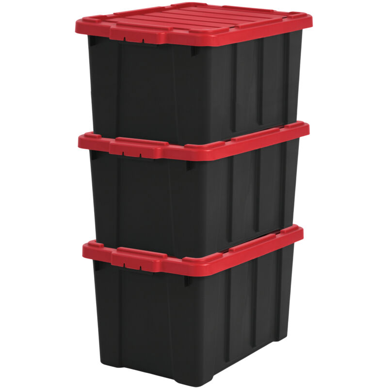 foto del prodotto iris ohyama scatole pieghevoli, 50l, set di 3, rosso, grande, solido, impilabile, per garage, scaffali, scatola organizer, plastica, contenitore,