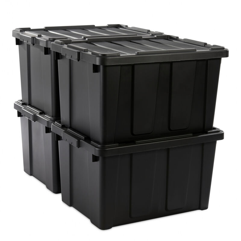 foto del prodotto iris ohyama scatole pieghevoli, 68l, set di 4, nero, grande, solido, impilabile, per garage, scaffali, scatola organizer, plastica, contenitore,