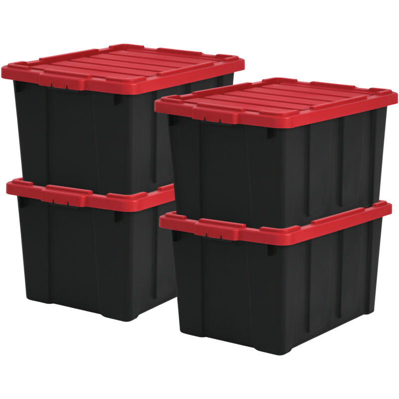 foto del prodotto iris ohyama, scatole pieghevoli, 68l, set di 4, rosso, grande, solido, impilabile, per garage, scaffali, scatola organizer, plastica, contenitore,