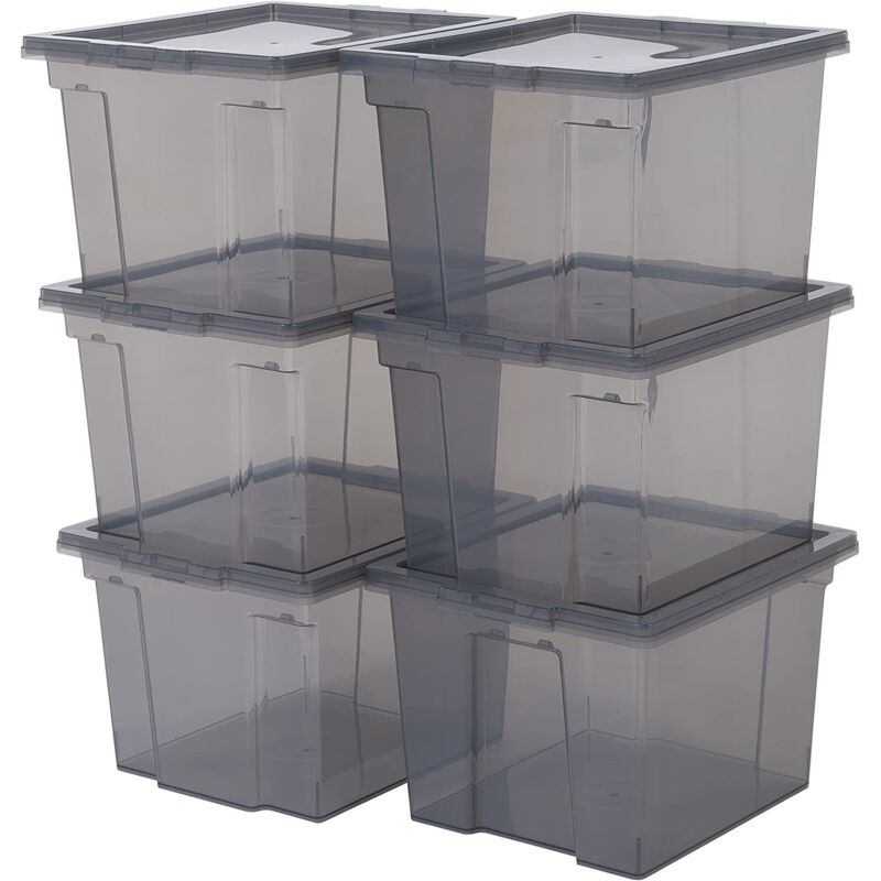 foto del prodotto iris ohyama scatole portaoggetti, 10l, set di 6, grigio, chiusura facile, impilabile, plastica trasparente, per armadio, scaffali, organizzazione,