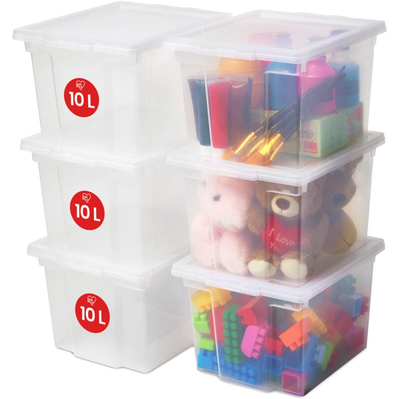 foto del prodotto iris ohyama scatole portaoggetti, 10l, set di 6, trasparente, chiusura facile, impilabile, plastica trasparente, per armadio, scaffali,